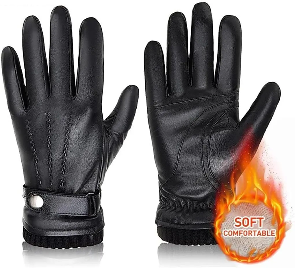 Men's Sheepskin Gloves Fashion Cashmere Lined Touchscreen Full Finger Mittens Winter Warm Riding Driving Gloves