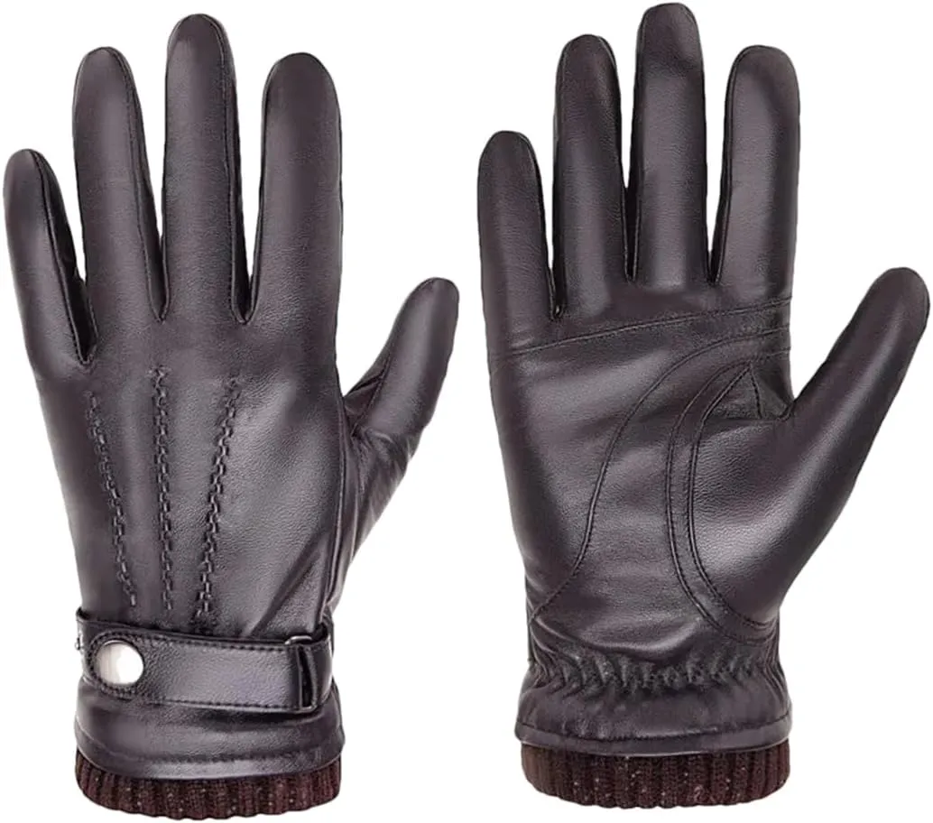 Men's Sheepskin Gloves Fashion Cashmere Lined Touchscreen Full Finger Mittens Winter Warm Riding Driving Gloves