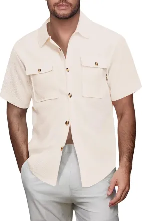 Men's Short Sleeve Hiking Fishing Shirt Quick Dry Cooling Sun Protection Shirt Summer Beach Vacation Tops with Pocket