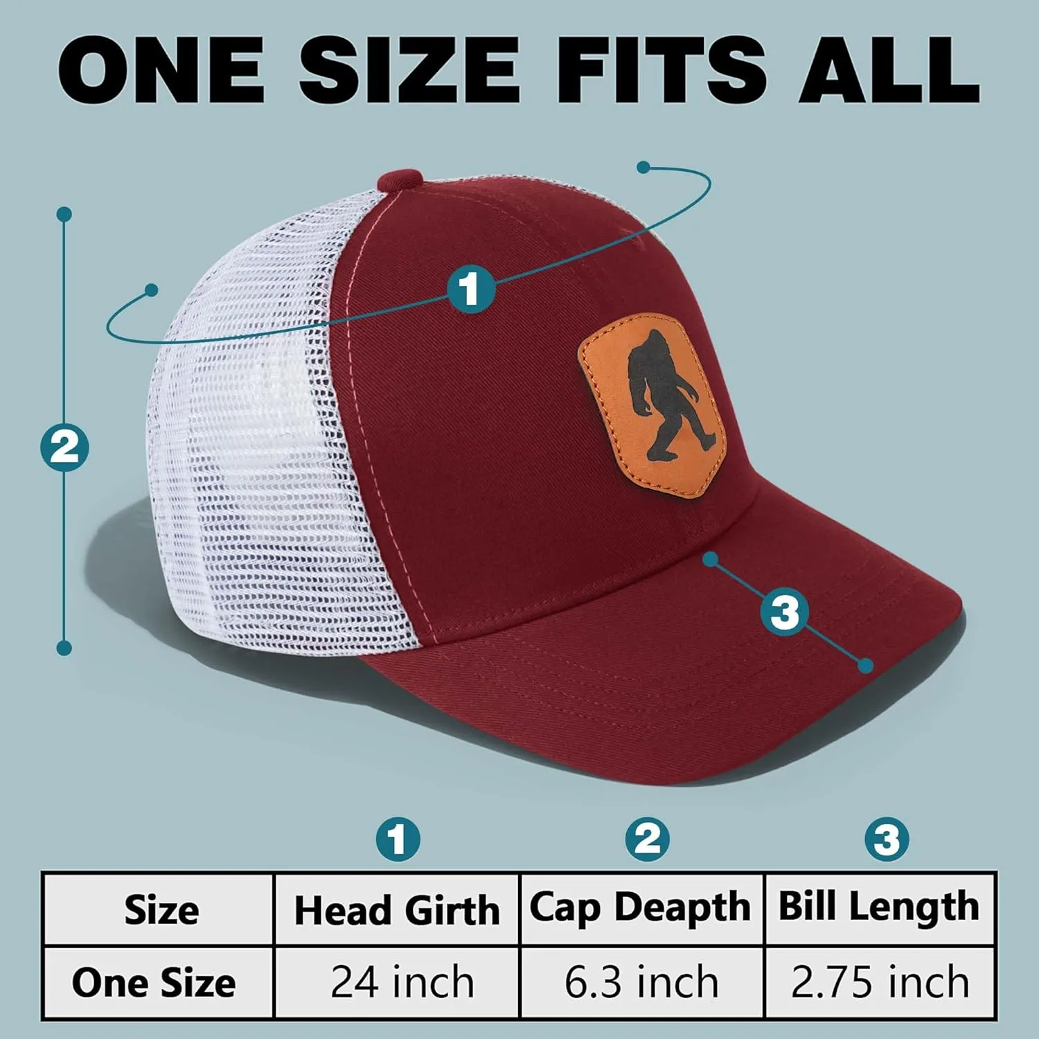 Mesh Bigfoot Hat Leather Cap for Men- Great Snapback Closure Sasquatch Hat for Hunting & Hiking