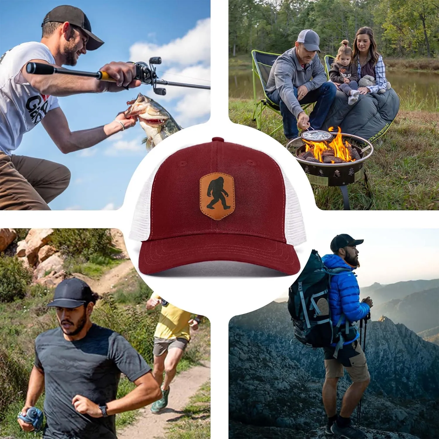 Mesh Bigfoot Hat Leather Cap for Men- Great Snapback Closure Sasquatch Hat for Hunting & Hiking