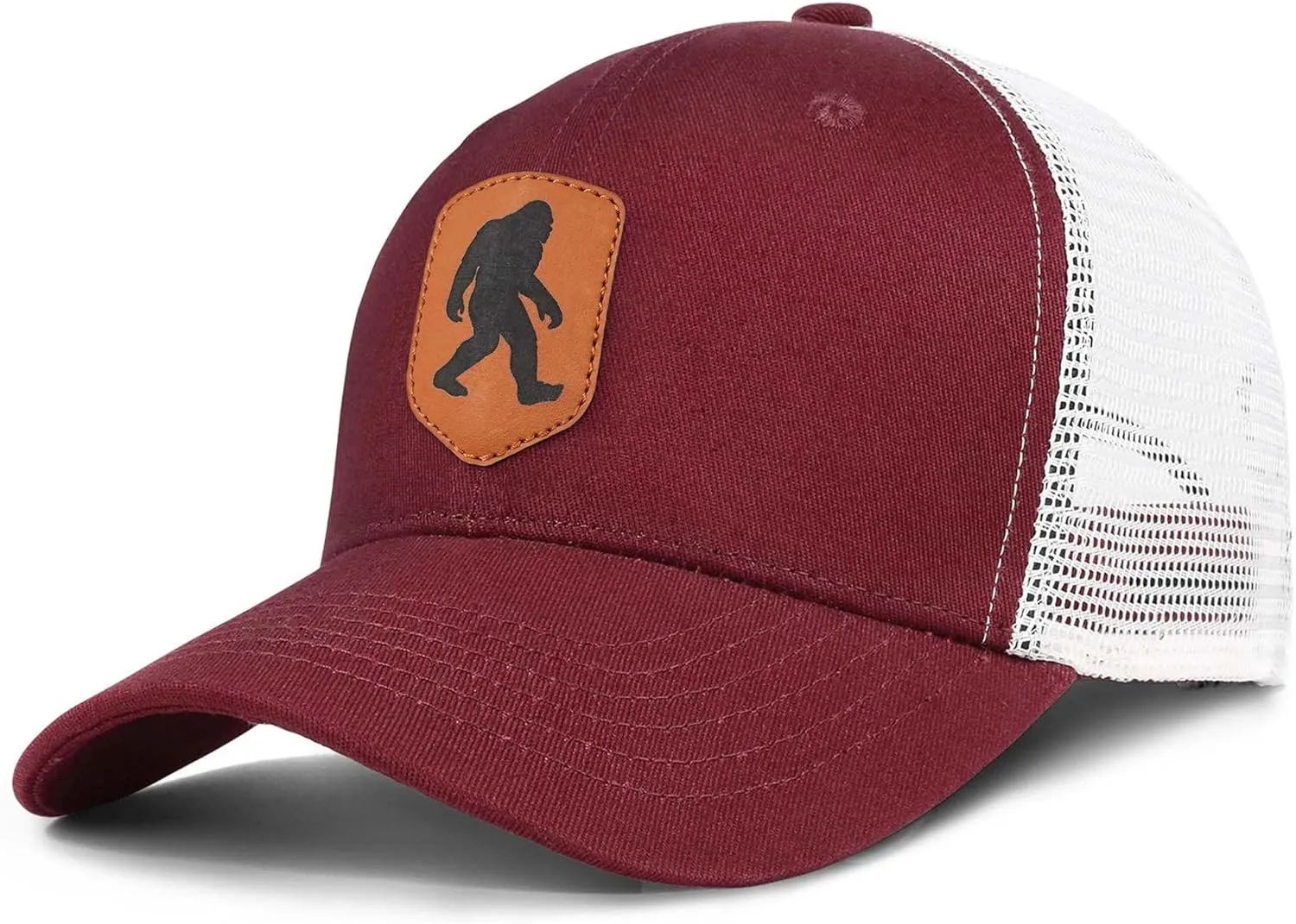 Mesh Bigfoot Hat Leather Cap for Men- Great Snapback Closure Sasquatch Hat for Hunting & Hiking