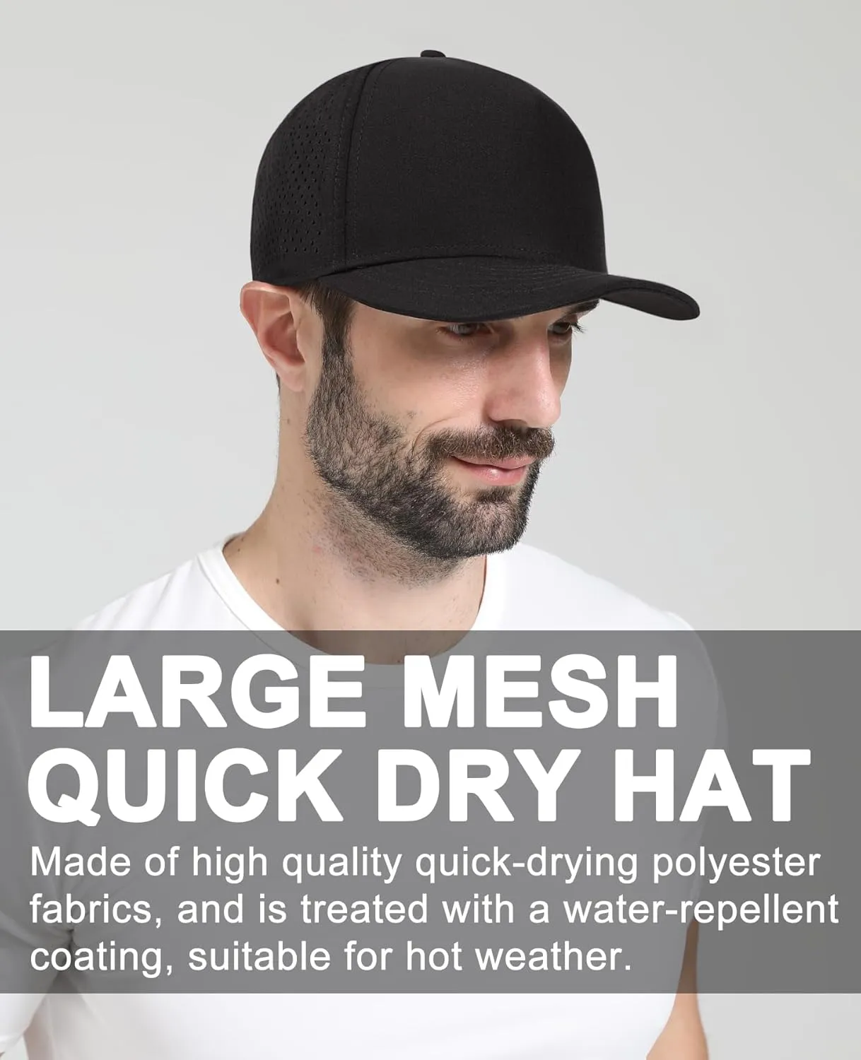 Oversize XL XXL Men Quick Dry Baseball Cap Water-Resistant Performance Laser Cut Mesh Snapback Hat for Big Heads 23.5"-26"