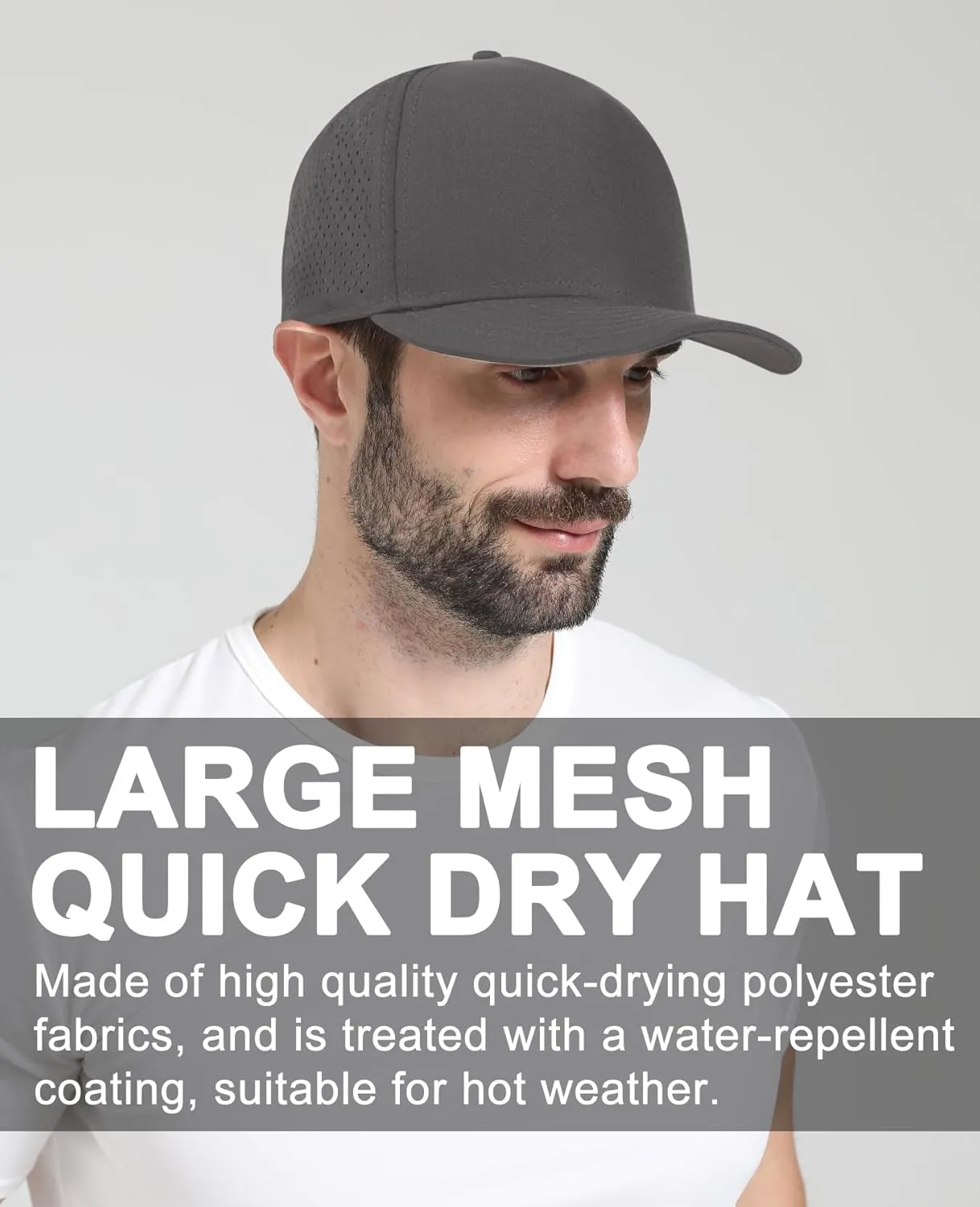 Oversize XL XXL Men Quick Dry Baseball Cap Water-Resistant Performance Laser Cut Mesh Snapback Hat for Big Heads 23.5"-26"