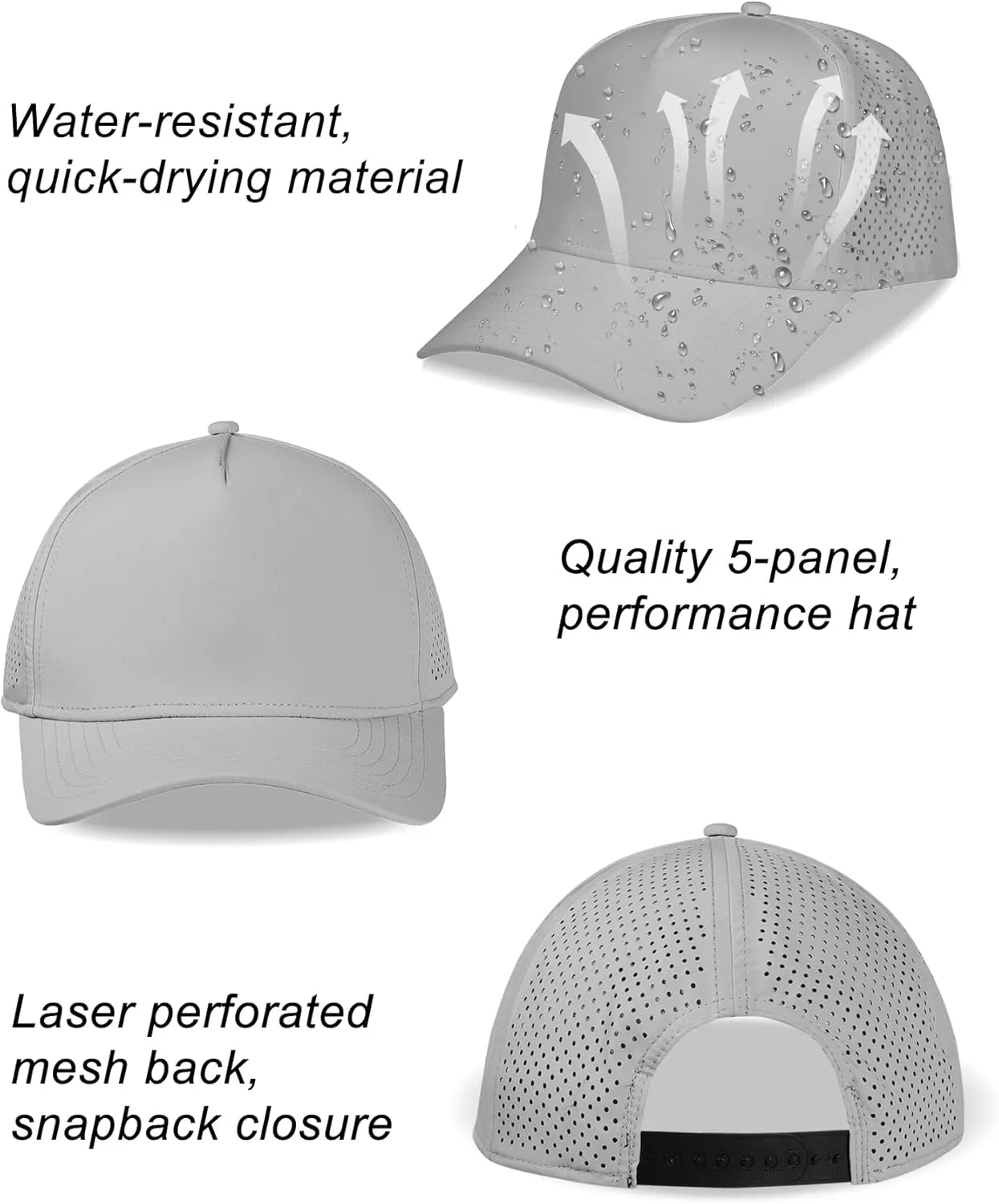 Oversize XL XXL Men Quick Dry Baseball Cap Water-Resistant Performance Laser Cut Mesh Snapback Hat for Big Heads 23.5"-26"