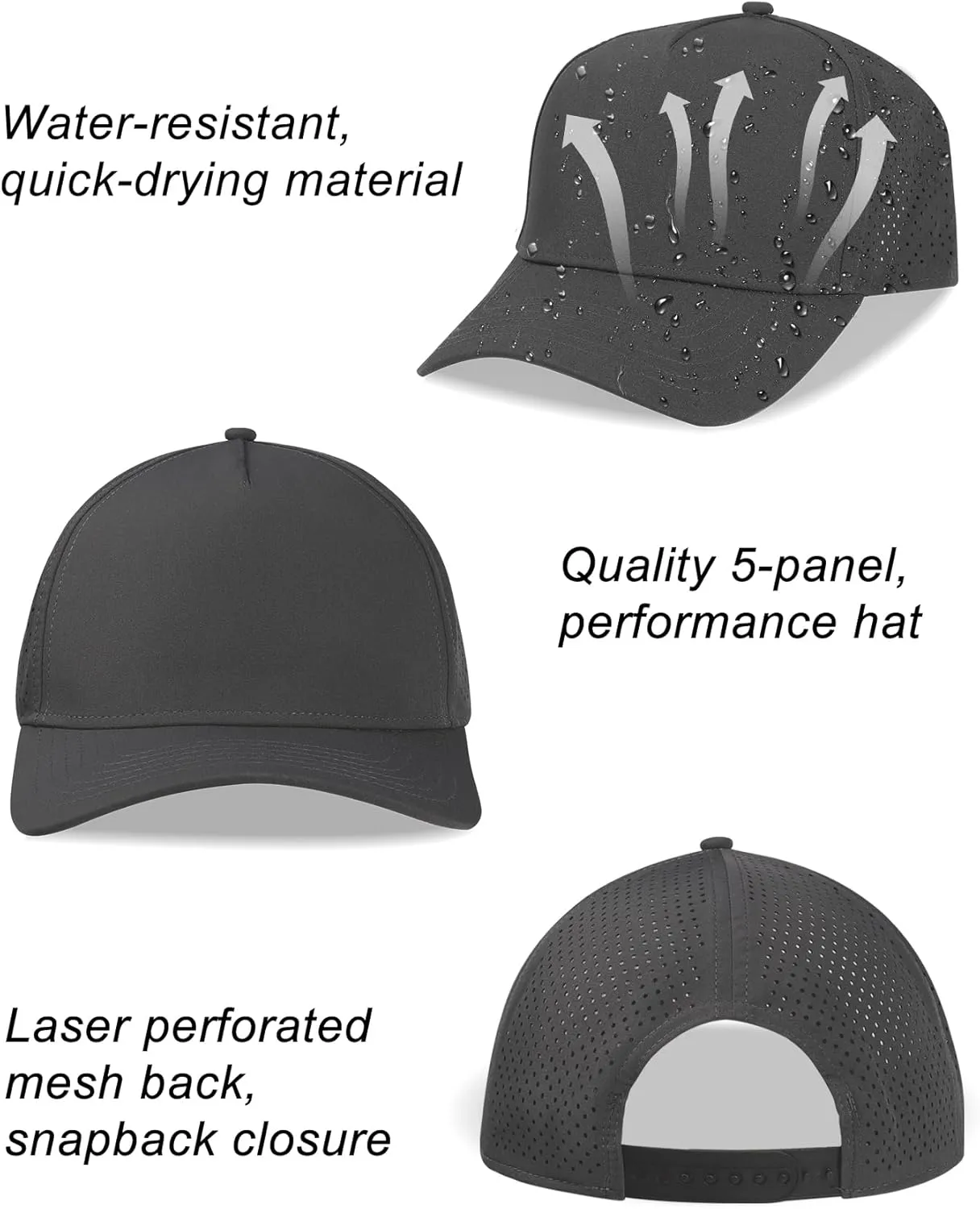 Oversize XL XXL Men Quick Dry Baseball Cap Water-Resistant Performance Laser Cut Mesh Snapback Hat for Big Heads 23.5"-26"