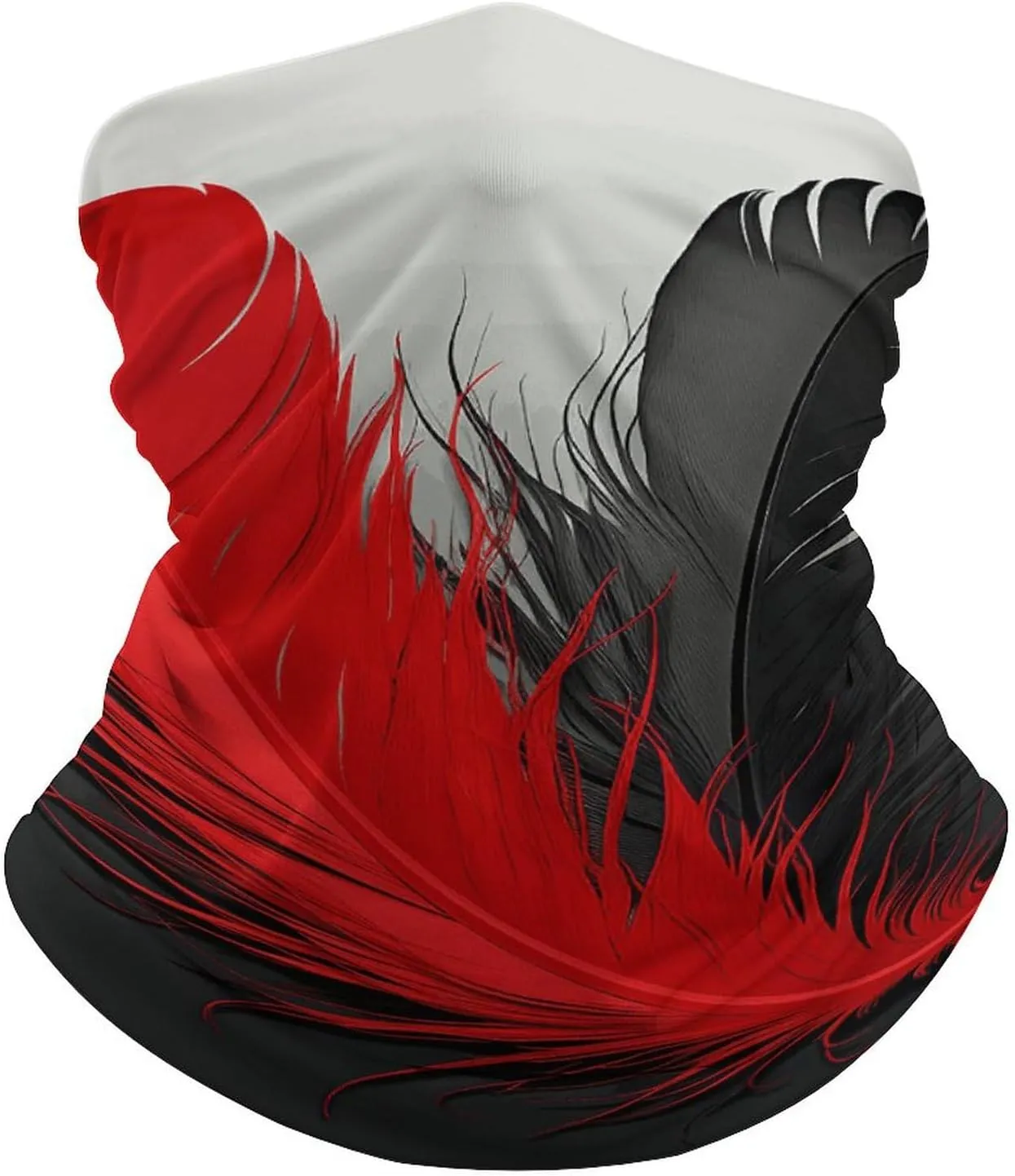 Red And Black Feather Neck Gaiter UV Sun Protection Balaclava Breathable Ski Face Mask for Men Women Versatile Cover Scarf Bandana Head Wrap
