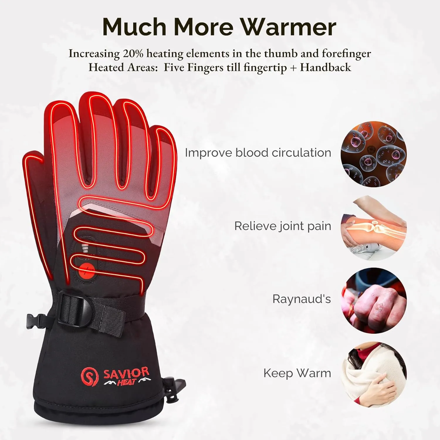 SAVIOR HEAT Heated Ski Gloves for Men Women, Electric Rechargeable Battery Heating Thick Motorcycle Glove for Outdoors Snowboarding Hunting Hiking Camping Working Walking Dogs