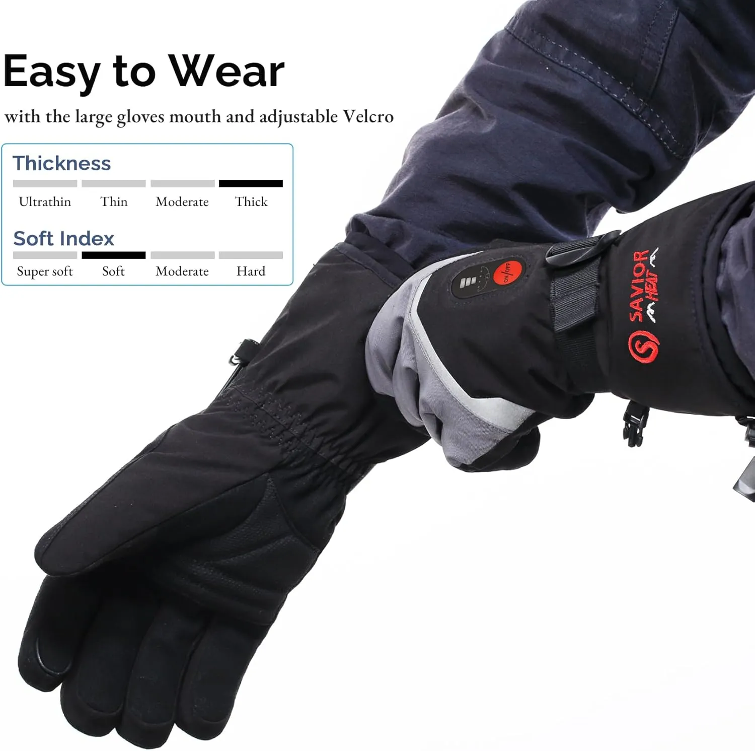 SAVIOR HEAT Heated Ski Gloves for Men Women, Electric Rechargeable Battery Heating Thick Motorcycle Glove for Outdoors Snowboarding Hunting Hiking Camping Working Walking Dogs