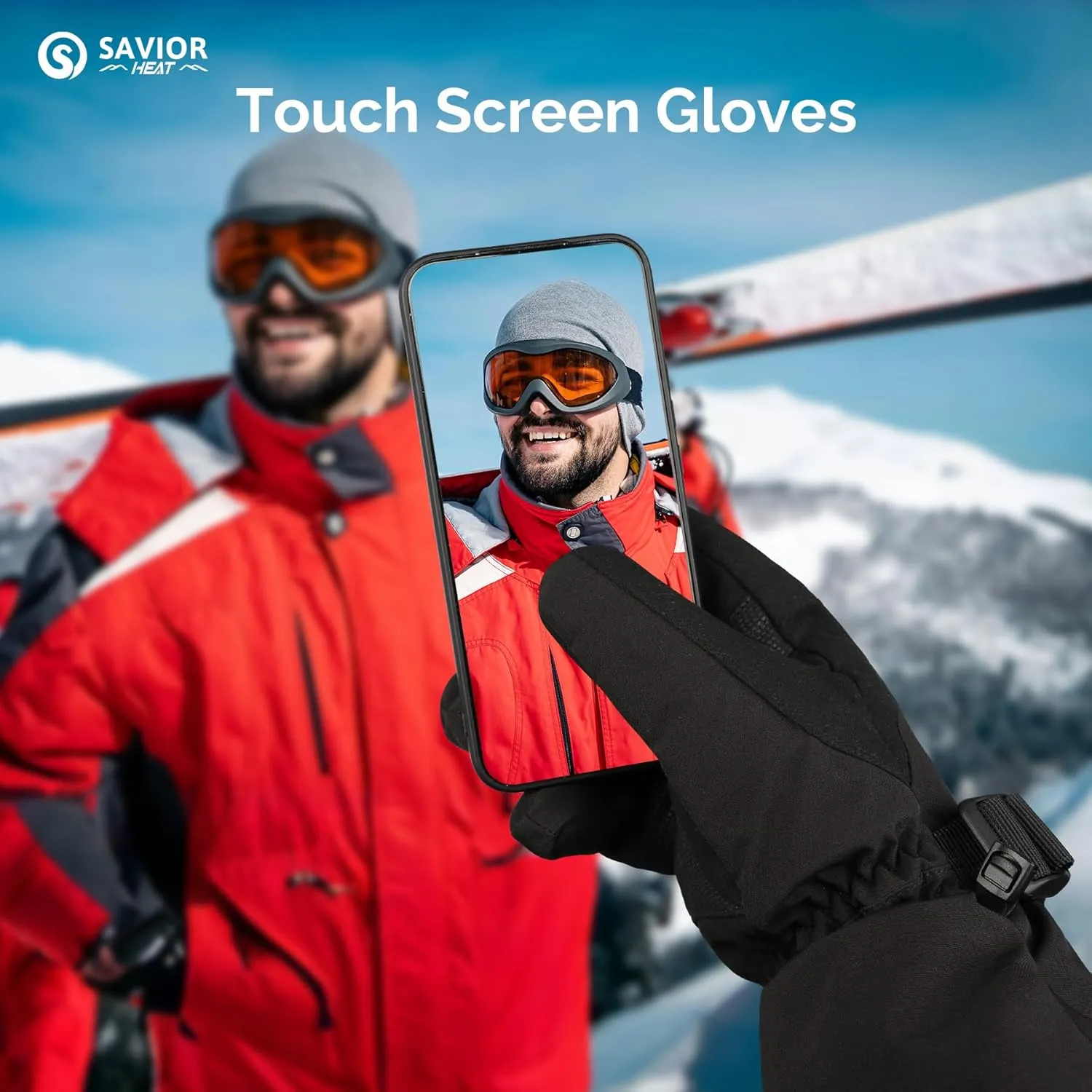 SAVIOR HEAT Heated Ski Gloves for Men Women, Electric Rechargeable Battery Heating Thick Motorcycle Glove for Outdoors Snowboarding Hunting Hiking Camping Working Walking Dogs