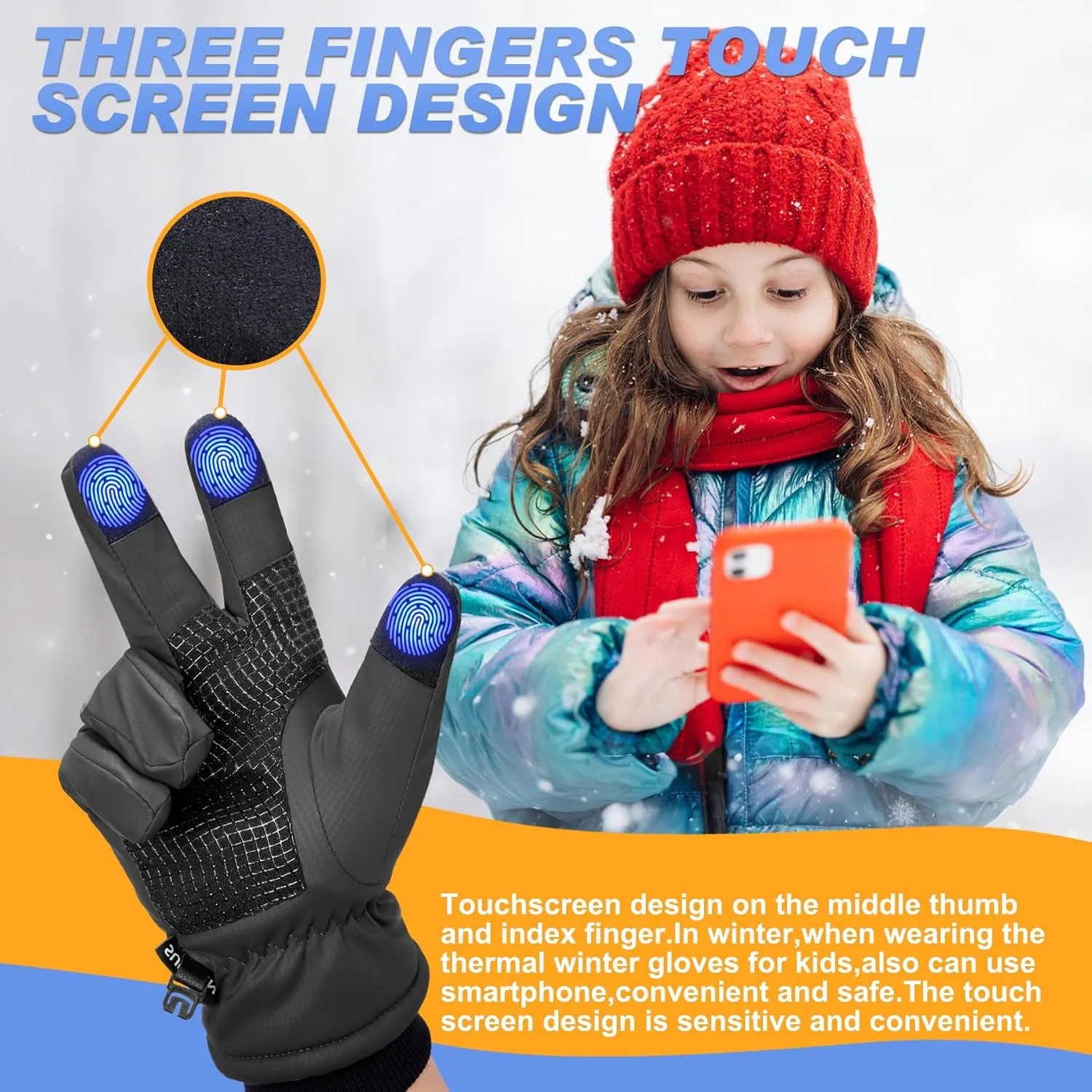 Sukeen Kids -5℉ Winter Gloves for Boys Girls Windproof Ski Gloves Anti-Slip Cold Weather Glove with Thick Plush for Outdoor