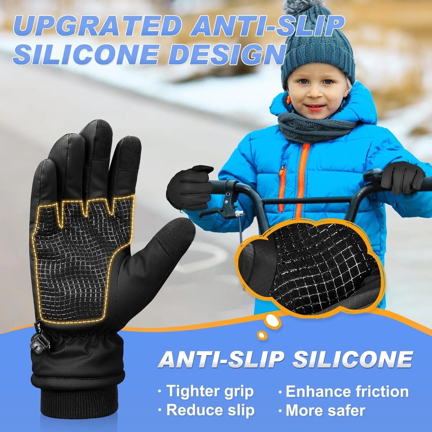 Sukeen Kids -5℉ Winter Gloves for Boys Girls Windproof Ski Gloves Anti-Slip Cold Weather Glove with Thick Plush for Outdoor