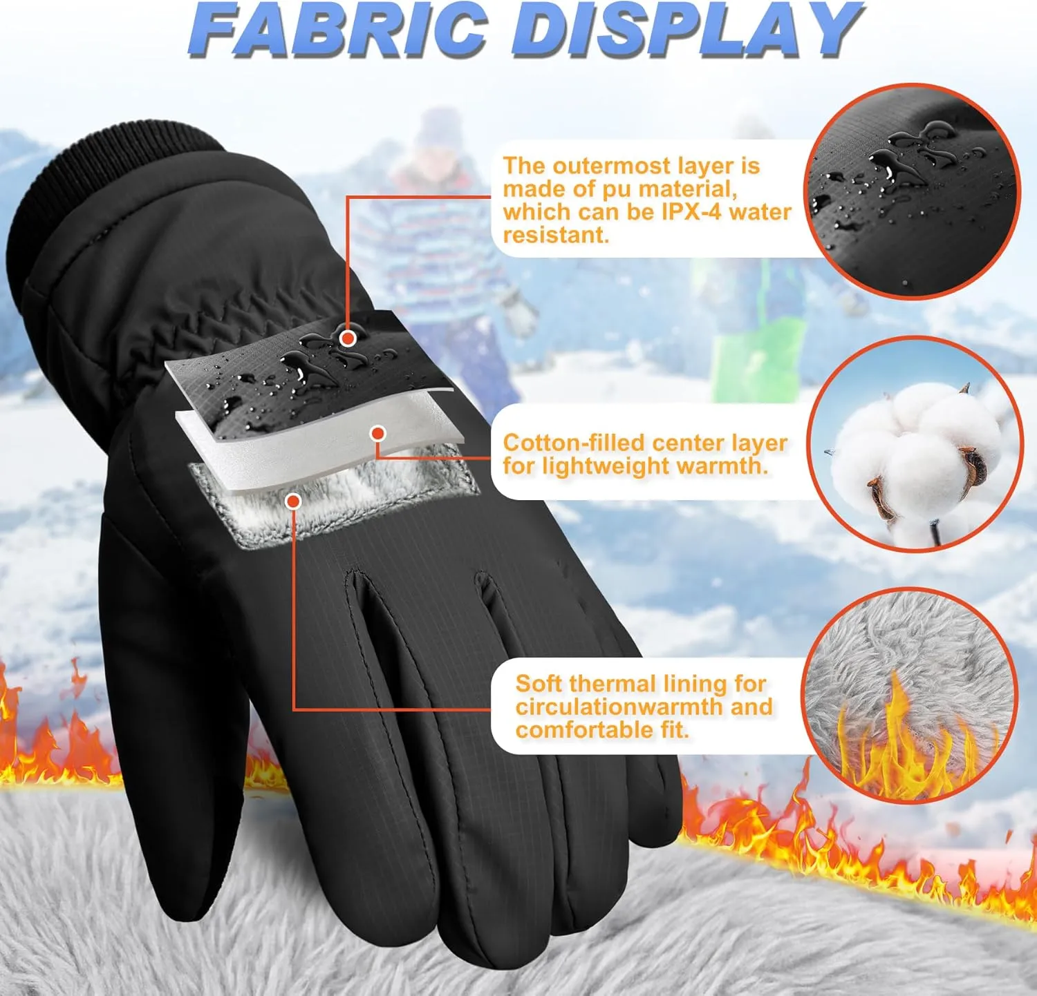 Sukeen Kids -5℉ Winter Gloves for Boys Girls Windproof Ski Gloves Anti-Slip Cold Weather Glove with Thick Plush for Outdoor