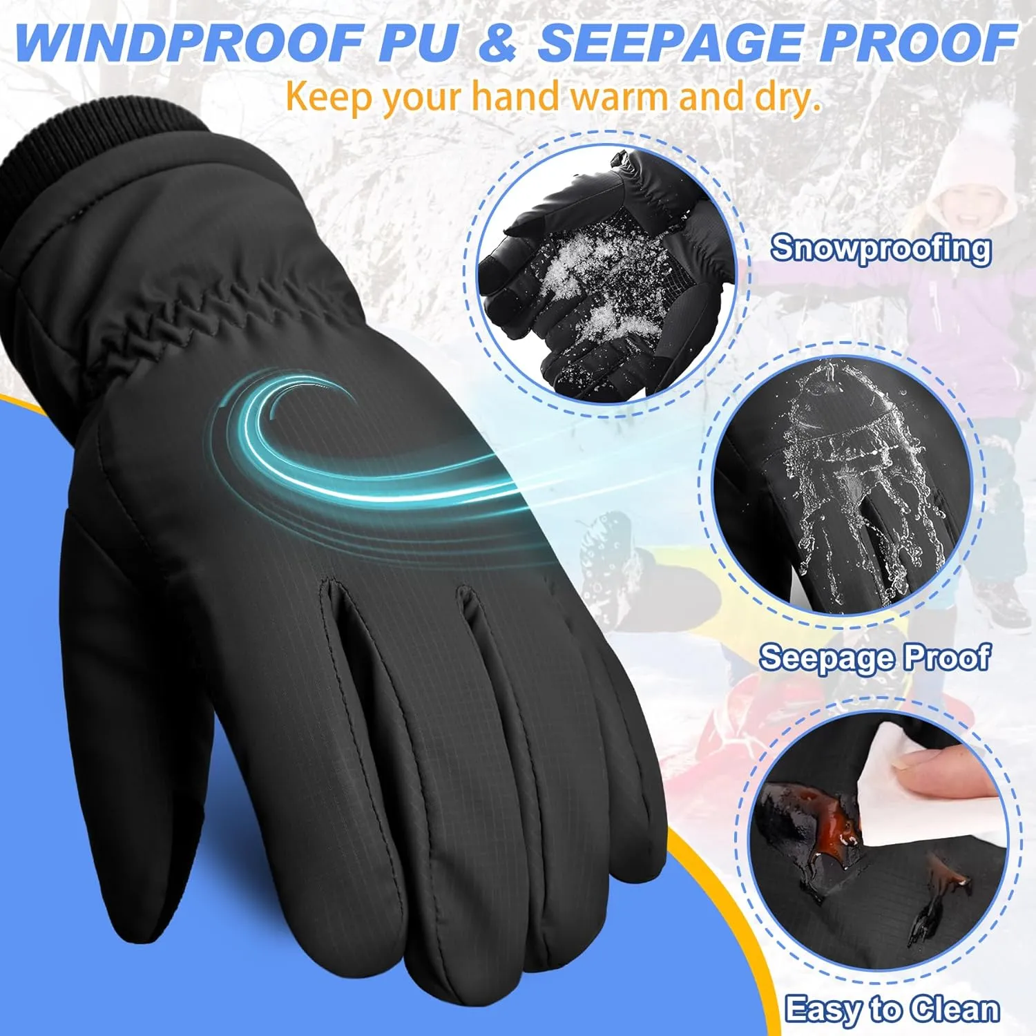 Sukeen Kids -5℉ Winter Gloves for Boys Girls Windproof Ski Gloves Anti-Slip Cold Weather Glove with Thick Plush for Outdoor
