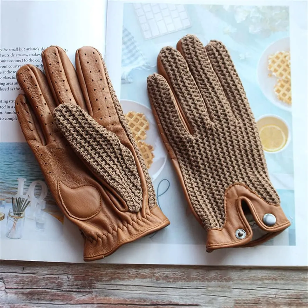 Summer Motorcycle Riding Leather Driving Gloves Men's Touch Screen Goatskin Unlined Driver Gloves