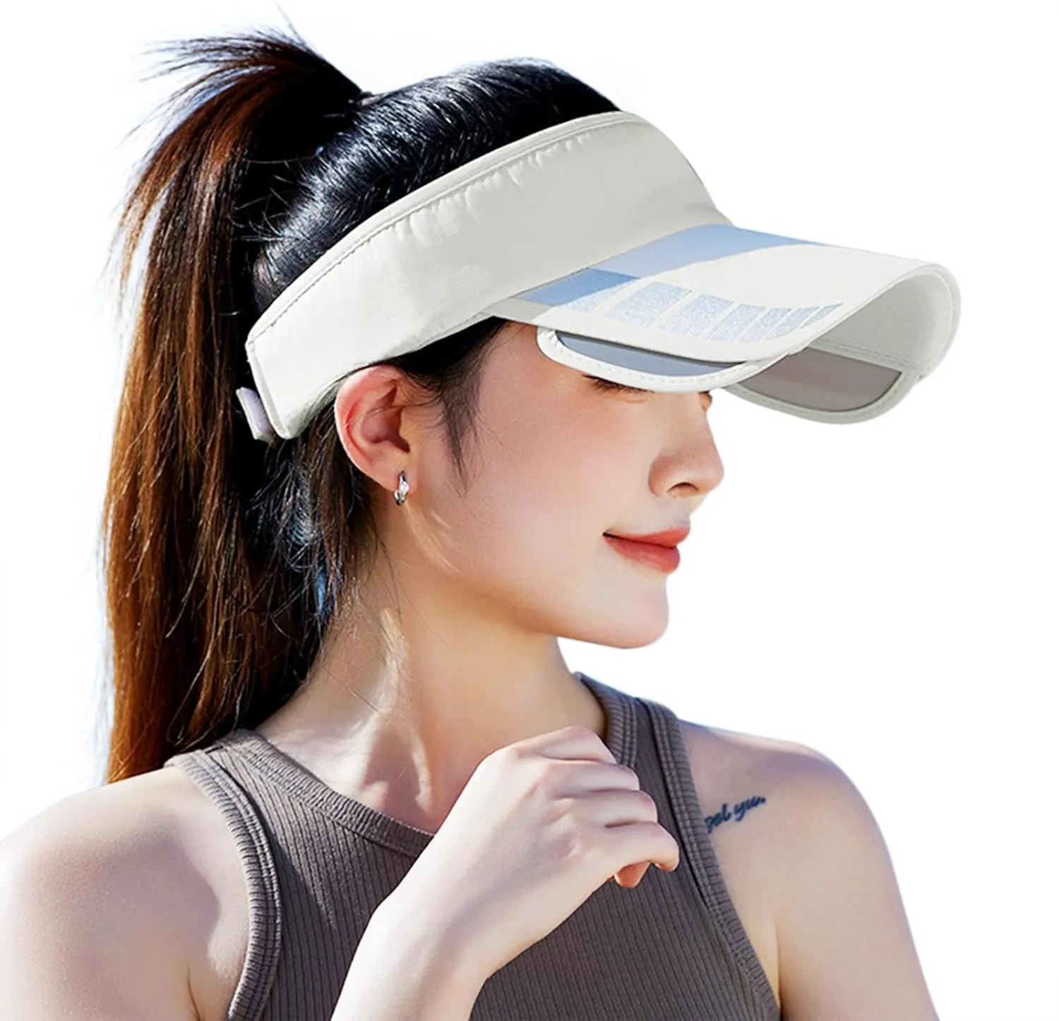 Summer Women Open Top Large Brim Sun Protection Hat Adult Pull Out with Face and Neck Protection Cycling Sun Hat Beige