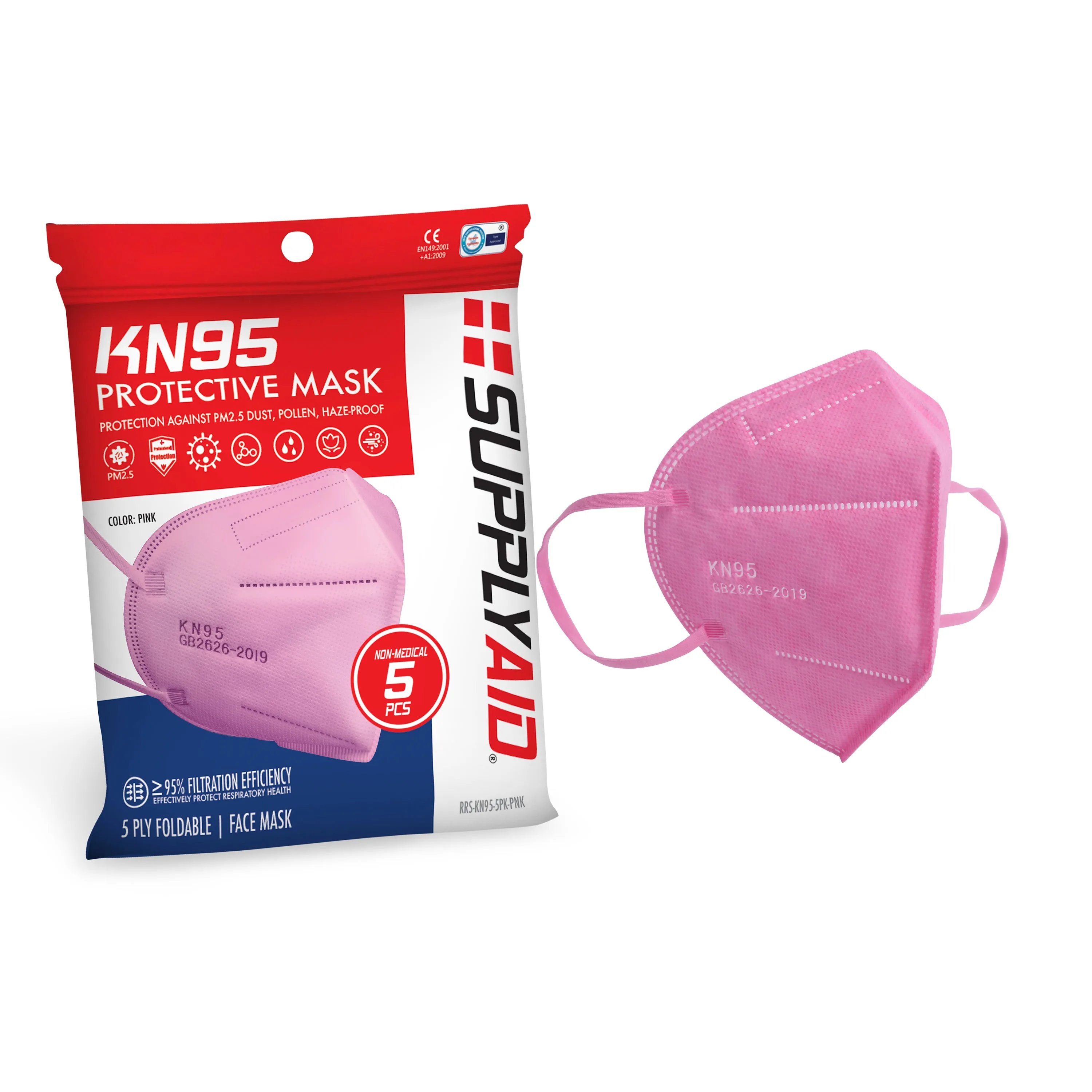 SupplyAID Protective Face Mask Bundle | 1,000-Pack | Pink | GB2626 Standard