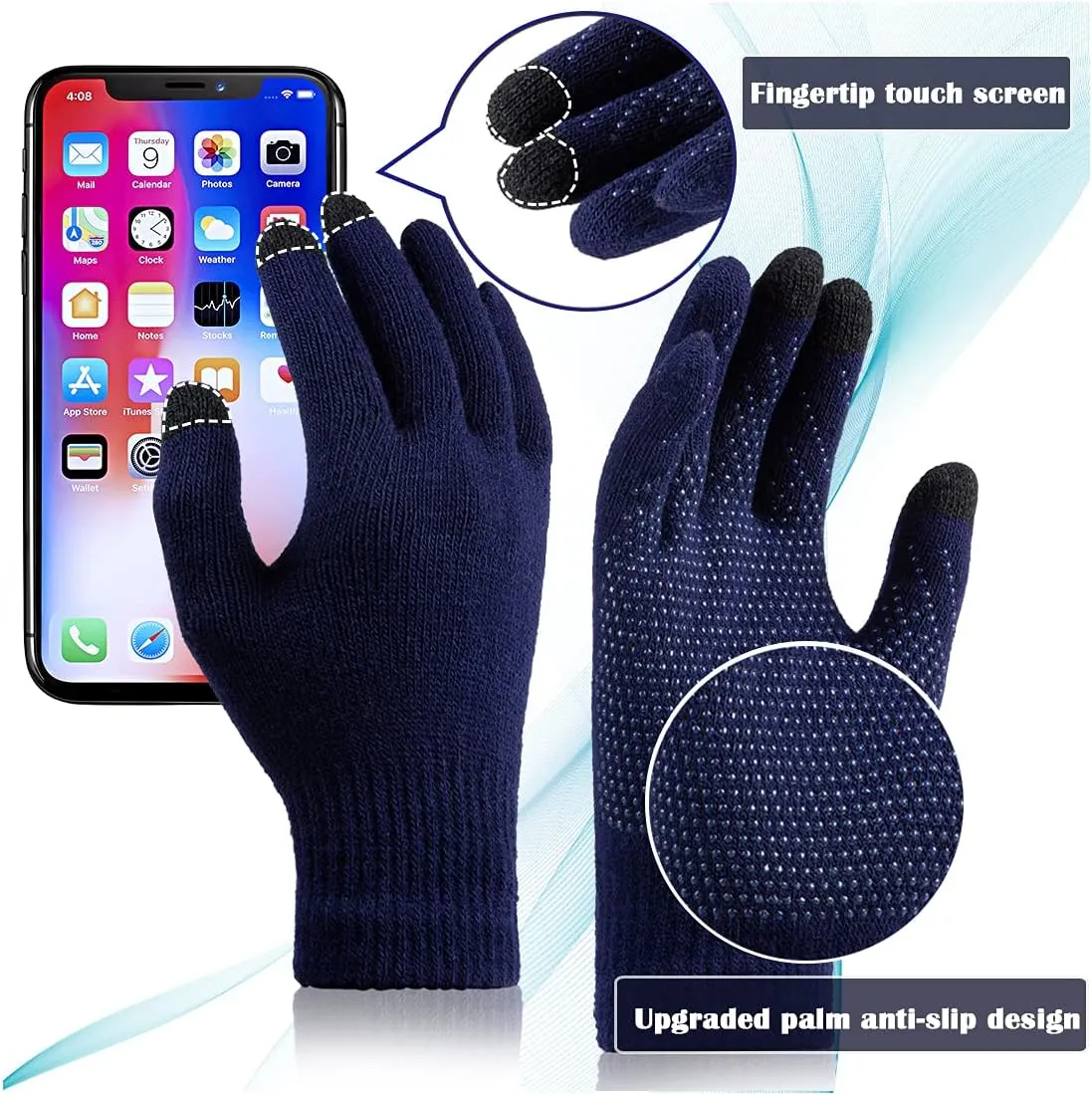 T WILKER 2Pcs Winter Knit Beanie Balaclava Hat Anti-Slip Touch Screen Mittens Set Thermal Ski Mask Cap Unisex for Womens Mens