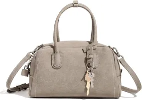 Top Handle Barrel Purse for Women Medium Suede Leather Crossbody Bags Vintage Work Totes Satchel Shoulder Handbag