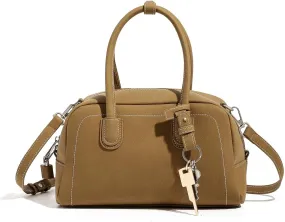 Top Handle Barrel Purse for Women Medium Suede Leather Crossbody Bags Vintage Work Totes Satchel Shoulder Handbag