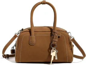 Top Handle Barrel Purse for Women Medium Suede Leather Crossbody Bags Vintage Work Totes Satchel Shoulder Handbag
