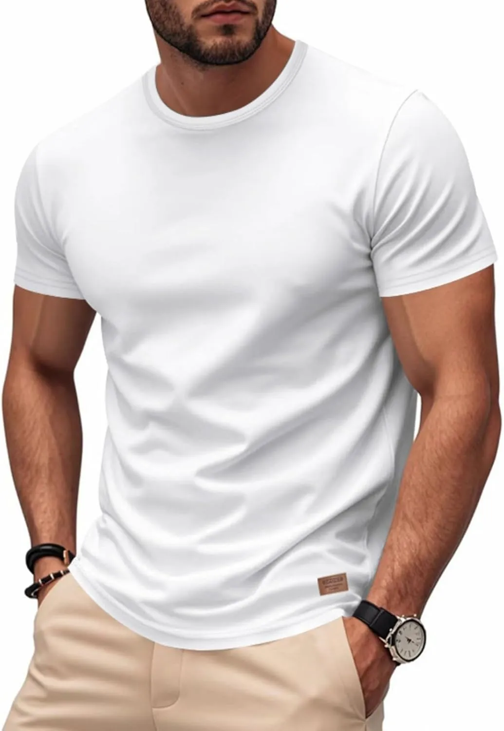 WENKOMG1 Round Neck T-Shirt for Men Quick Dry Solid Color Basic Summer Workout Gym Shirt
