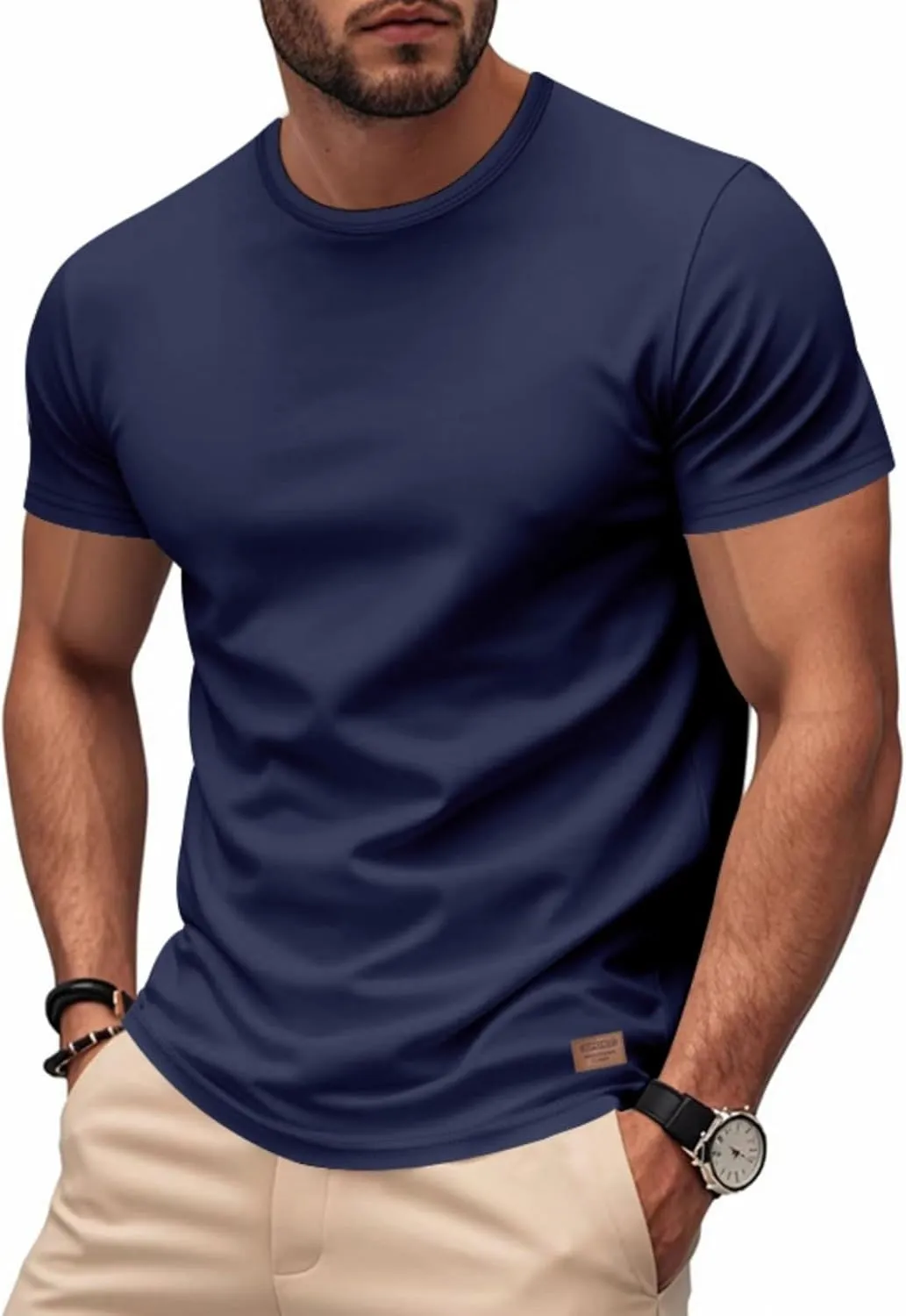 WENKOMG1 Round Neck T-Shirt for Men Quick Dry Solid Color Basic Summer Workout Gym Shirt