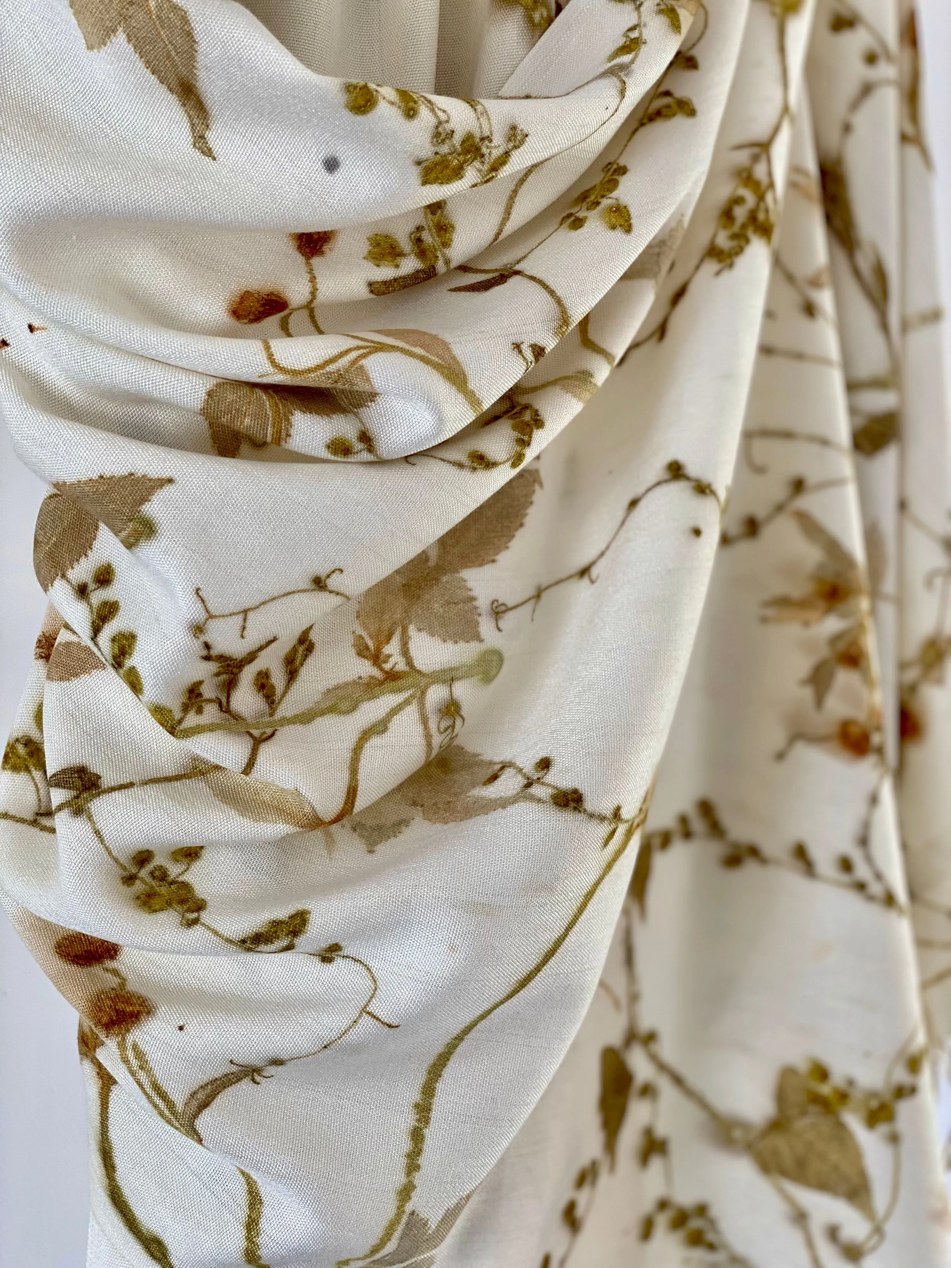 White Botanical Print Scarf | Indigenous Cotton | Handwoven & Naturally Dyed - 0020A-SY-HT