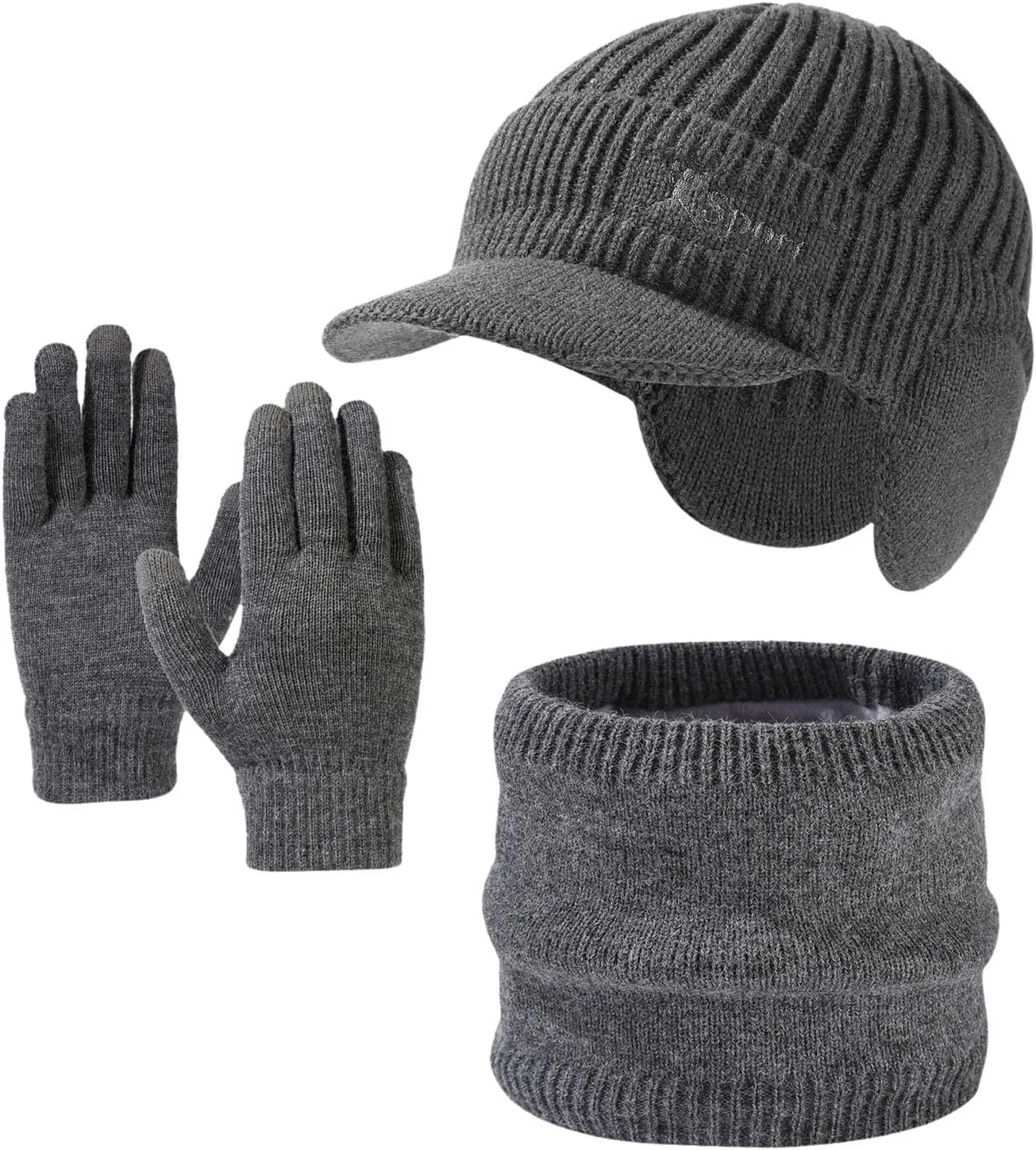 Winter Beanie Hat Circle Scarves Touchscreen Gloves Set Thick Fleece Lined Skull Cap Gloves Neck Warmer for Men Women