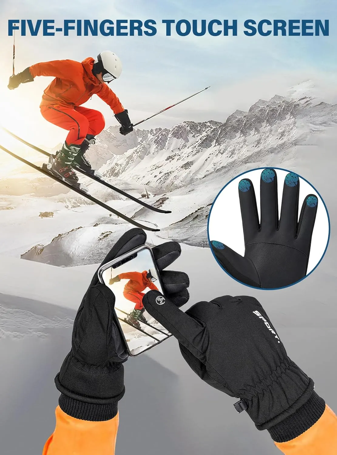 Winter Gloves Men Women - Thermal 3M Thinsulate Ski Gloves, Thinck Waterproof Cold Weather Snow Gloves With Touchscreen Fingers, Anti-Slip Windproof Warm Sports Glove Snowboard, Cycling, Hiking