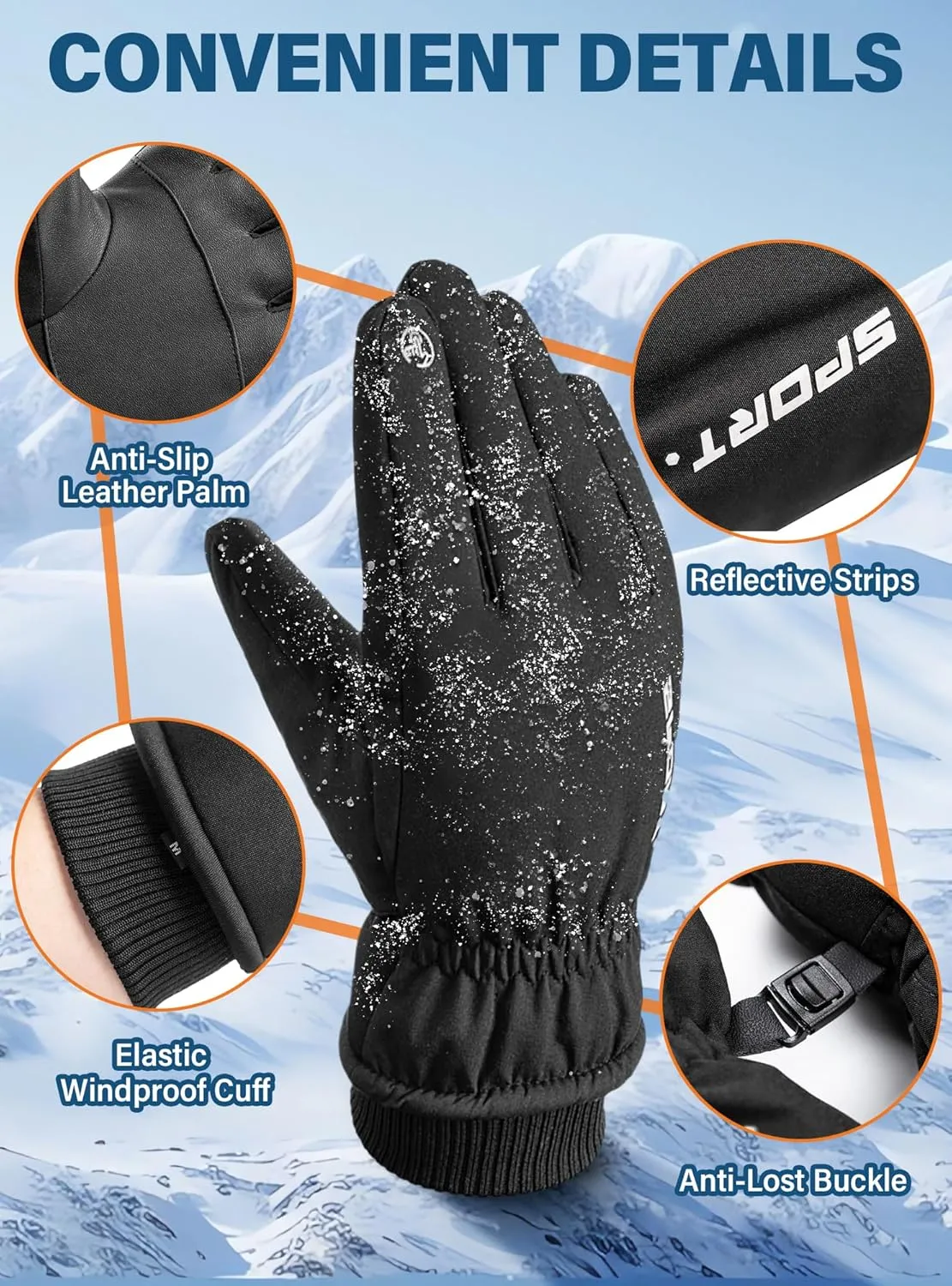 Winter Gloves Men Women - Thermal 3M Thinsulate Ski Gloves, Thinck Waterproof Cold Weather Snow Gloves With Touchscreen Fingers, Anti-Slip Windproof Warm Sports Glove Snowboard, Cycling, Hiking