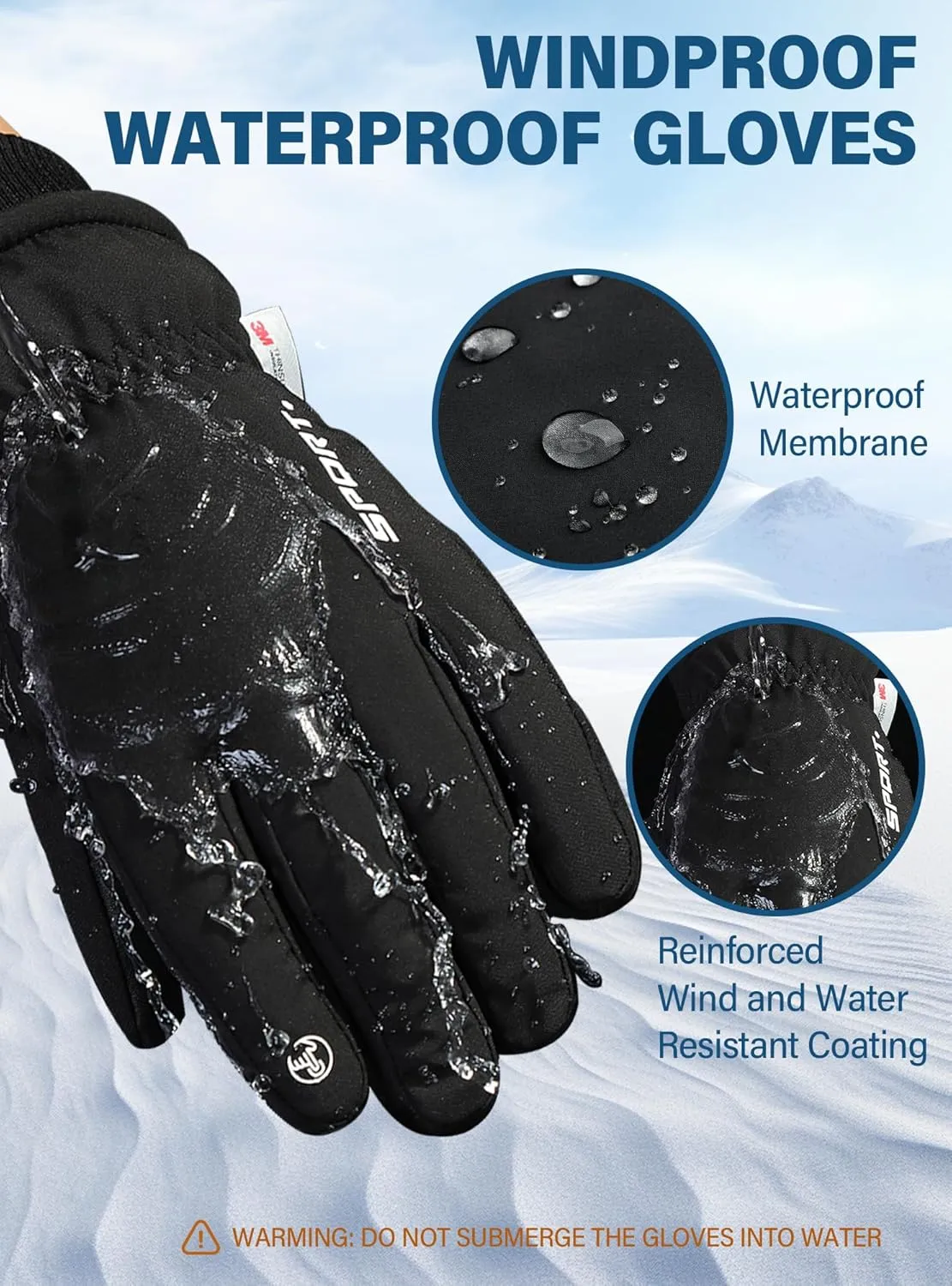 Winter Gloves Men Women - Thermal 3M Thinsulate Ski Gloves, Thinck Waterproof Cold Weather Snow Gloves With Touchscreen Fingers, Anti-Slip Windproof Warm Sports Glove Snowboard, Cycling, Hiking