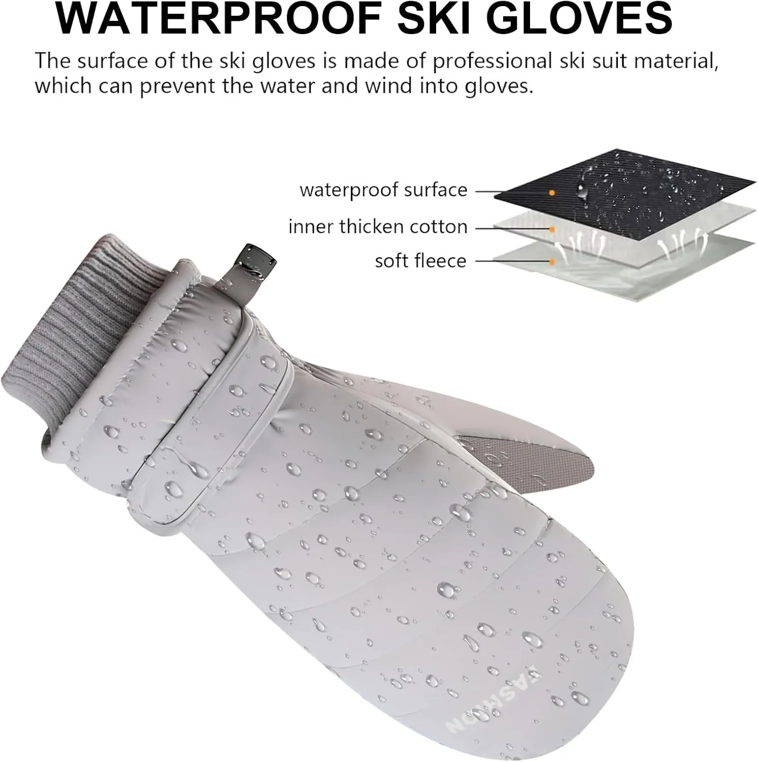 Winter Women Ski Mittens, Waterproof Touch Screen Snow Mitts, Anti Slip Warm Windproof Snowboard Gloves for Skiing Hiking Cycling