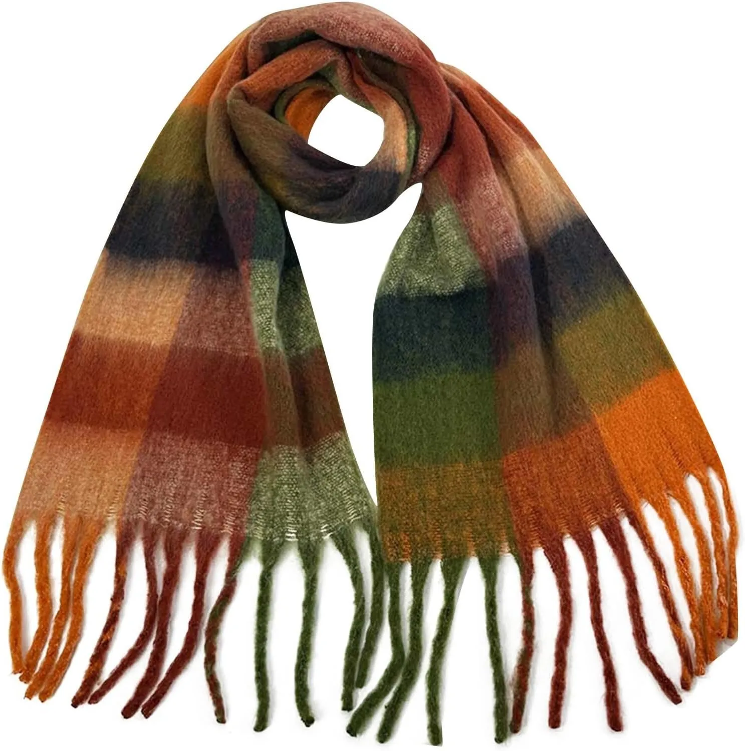 Women's Fashion Scarves Long Cashmere Like Shawl Winter Warm Knit Large Tassel Plaid Scarf Soft Warm Blanket Wrap