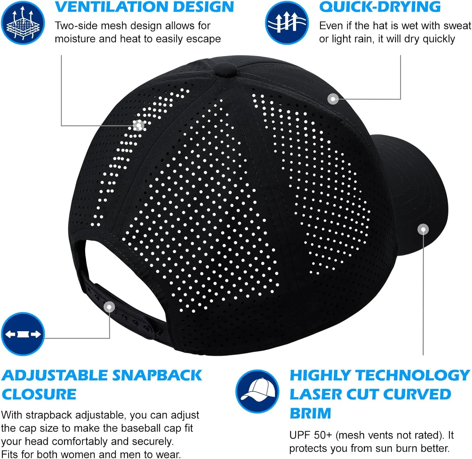 XXL Large Size Mens Quick Dry Baseball Cap Laser Cut Breathable Mesh Sport Cap Curved Brim Snapback Hat for Big Head