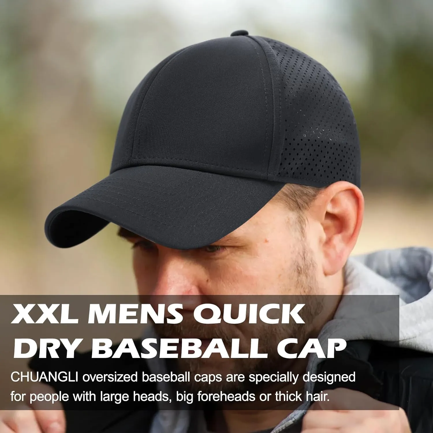 XXL Large Size Mens Quick Dry Baseball Cap Laser Cut Breathable Mesh Sport Cap Curved Brim Snapback Hat for Big Head