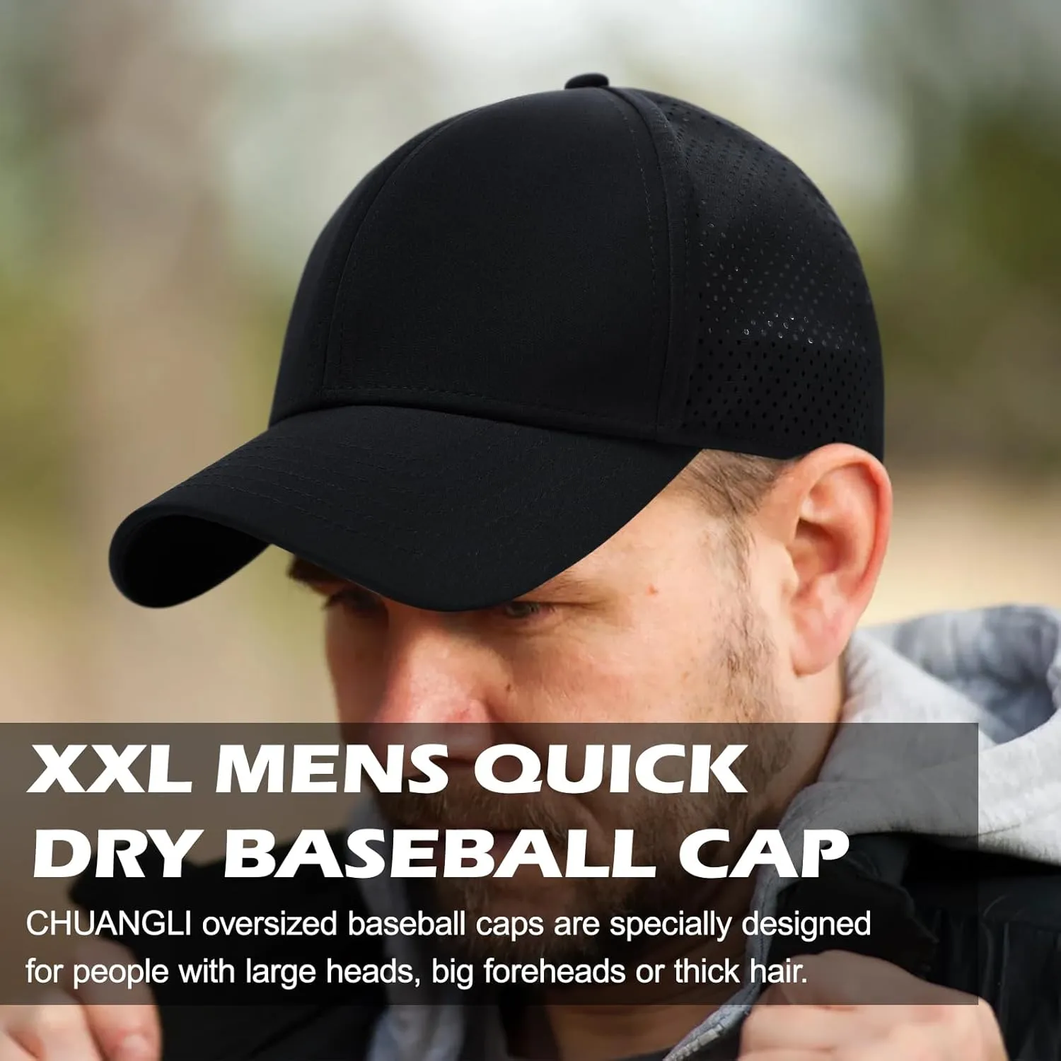 XXL Large Size Mens Quick Dry Baseball Cap Laser Cut Breathable Mesh Sport Cap Curved Brim Snapback Hat for Big Head