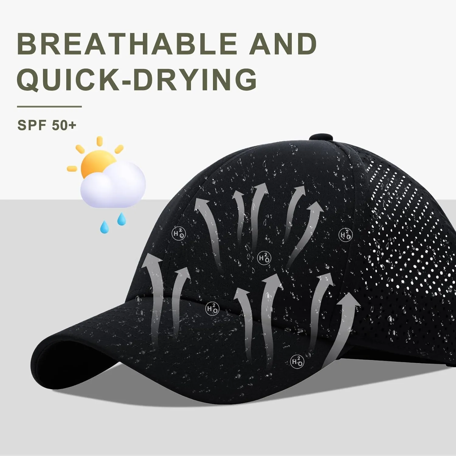 XXL Large Size Mens Quick Dry Baseball Cap Laser Cut Breathable Mesh Sport Cap Curved Brim Snapback Hat for Big Head