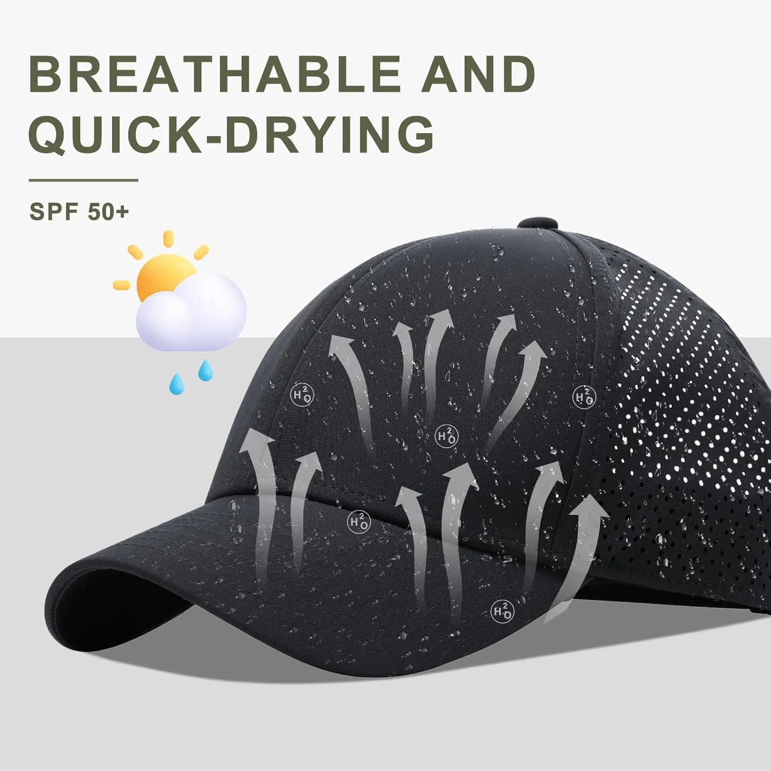 XXL Large Size Mens Quick Dry Baseball Cap Laser Cut Breathable Mesh Sport Cap Curved Brim Snapback Hat for Big Head